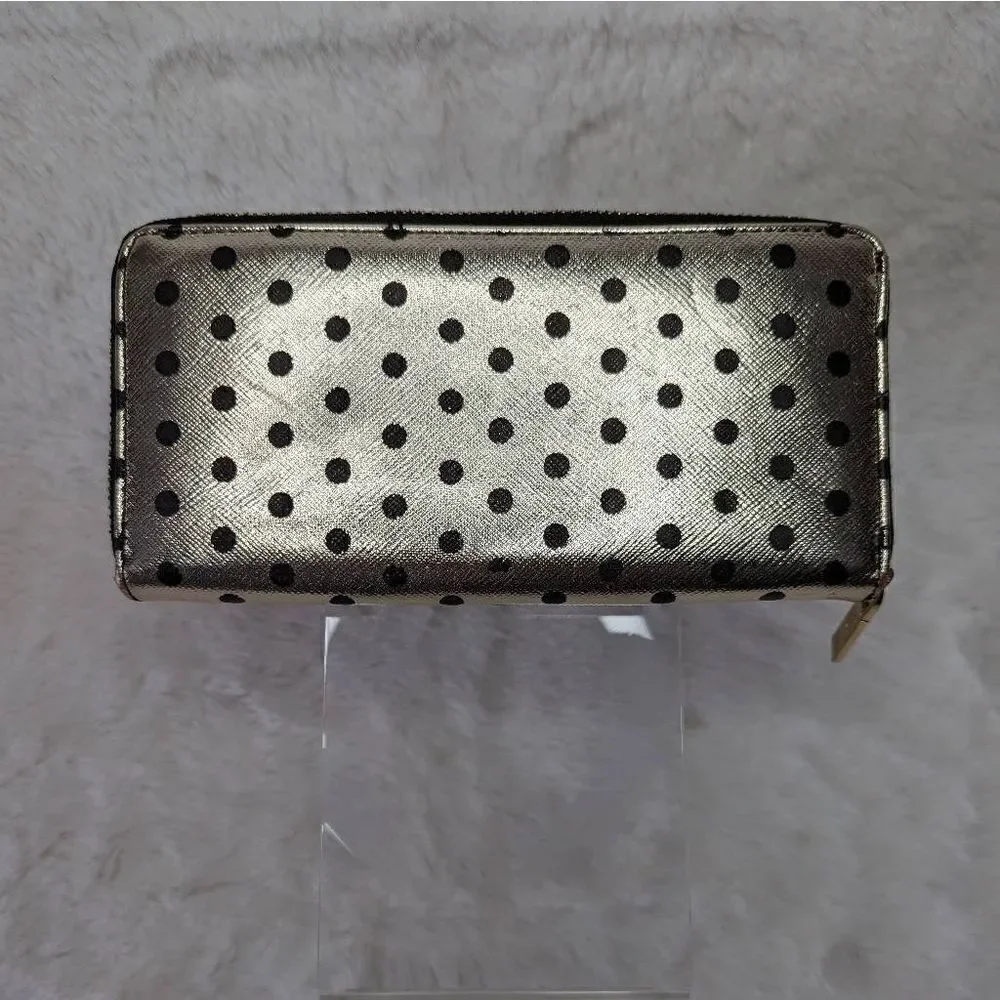 Anne Klein Zip Around Wallet Gold and Black Zip Coin Pocket and Card Bill Slots